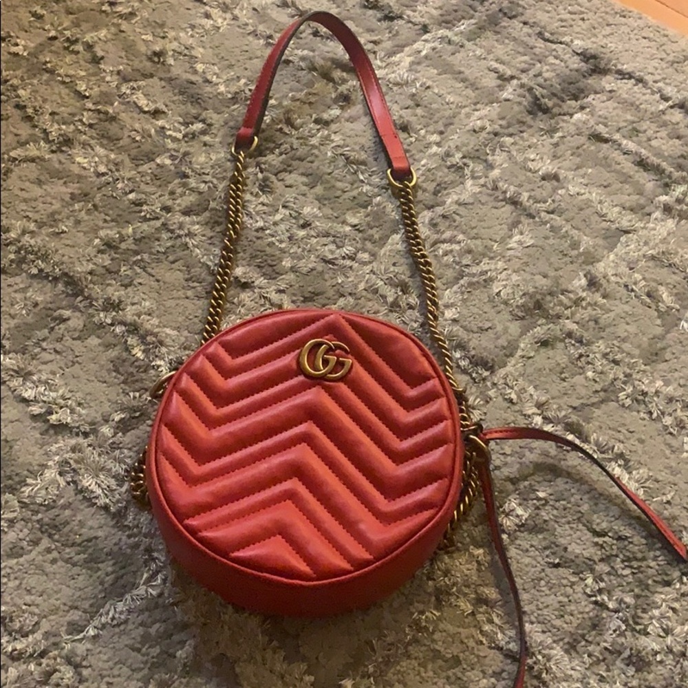 Red and gold circle bag